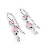 Cat Drop Earrings in Silver and Rose Quartz