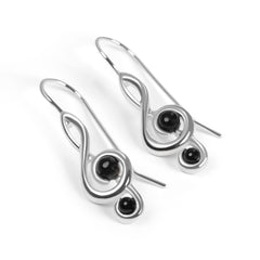 Music Treble Clef Hook Earrings in Silver & Black Onyx