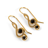 Music Treble Clef Hook Earrings in Silver with 24ct Gold & Black Onyx