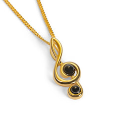Musical Treble Clef Necklace in Silver with 24ct Gold and Black Onyx