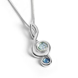 Musical Treble Clef Necklace in Silver and Blue Topaz