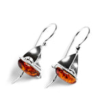 Sailboat / Boat / Yacht Drop Earrings in Silver and Amber