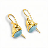 Sailboat / Boat / Yacht Drop Earrings in Silver with 24ct Gold and Larimar