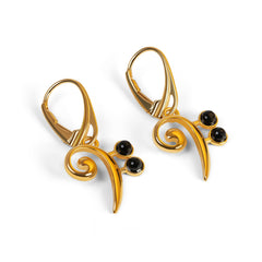 Bass Clef Music Note Drop Earrings in Silver with 24ct Gold & Turquoise
