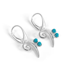 Bass Clef Music Note Drop Earrings in Silver & Turquoise