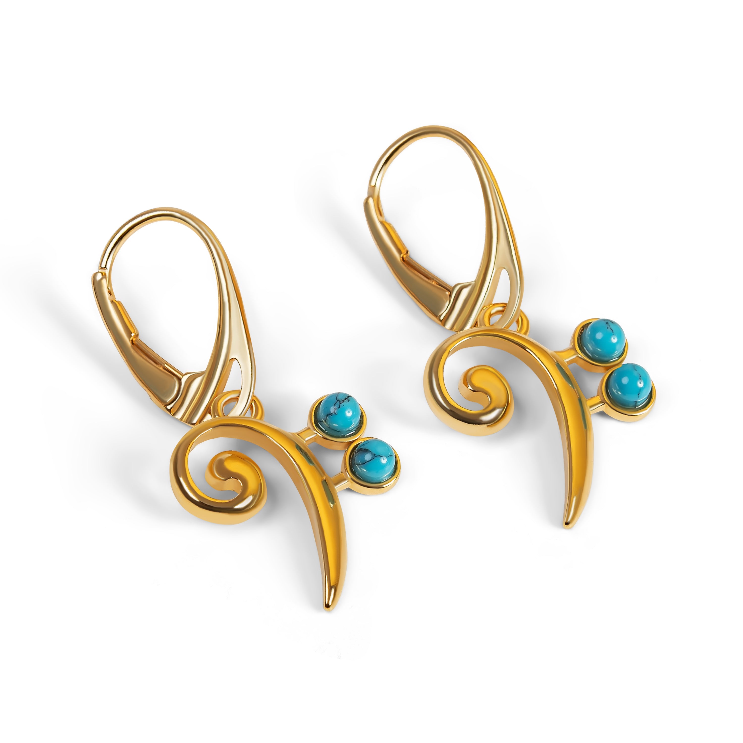 Bass Clef Music Note Drop Earrings in Silver & Turquoise