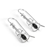 Music Violin Hook Earrings in Silver with 24ct Gold and Black Onyx