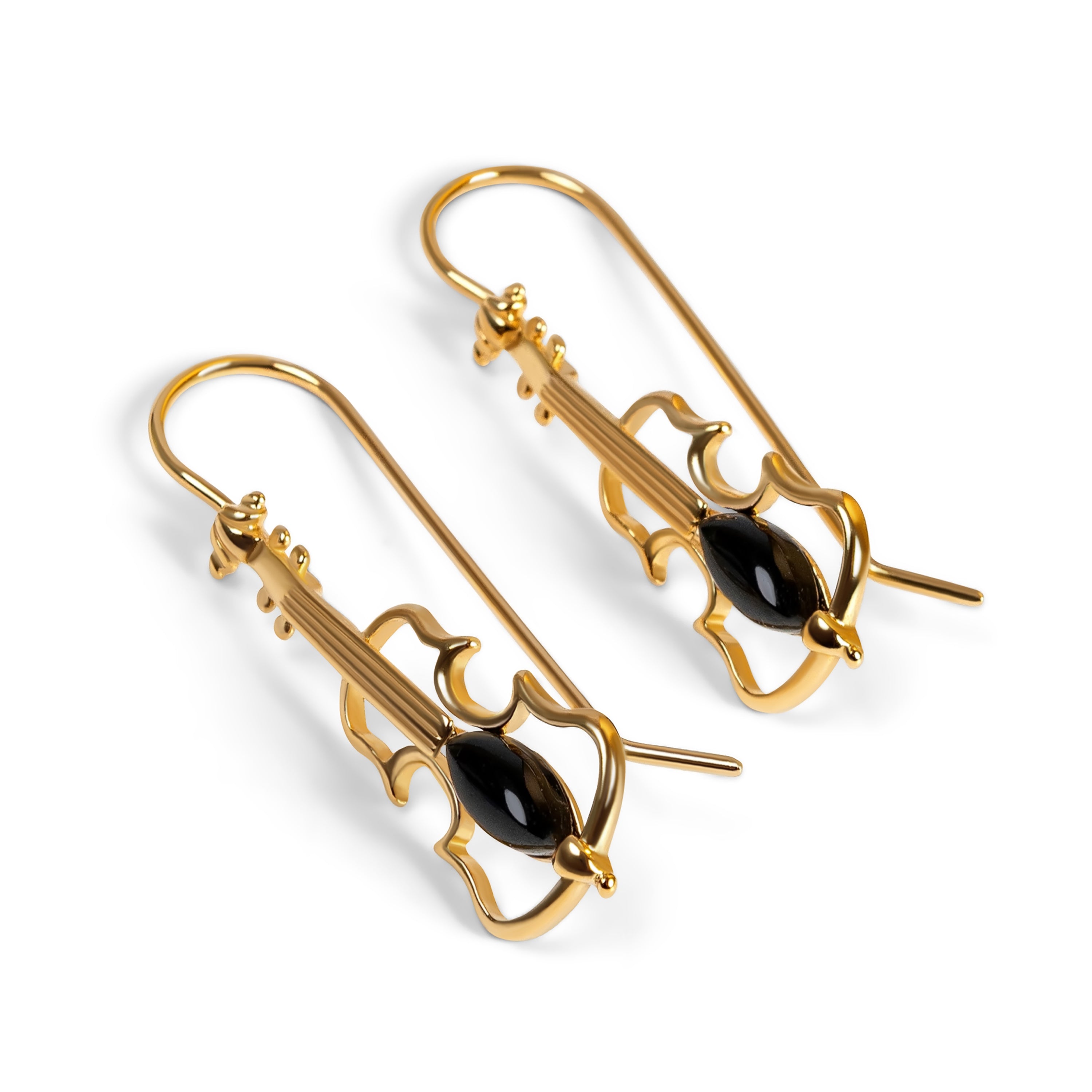 Music Violin Hook Earrings in Silver and Black Onyx
