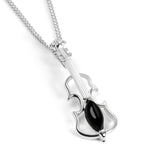 Music Violin Necklace in Silver with 24ct Gold and Black Onyx