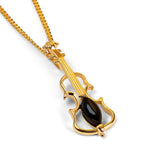 Music Violin Necklace in Silver with 24ct Gold and Black Onyx