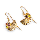 Ginkgo Flower Hook Earrings in Silver & 24ct Gold with Garnet, Peridot & Citrine