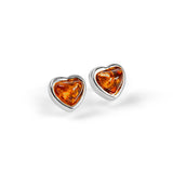 Sweet Heart Stud Earrings in Silver with 24ct Gold and Amber