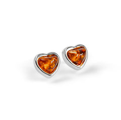 Sweet Heart Stud Earrings in Silver and Amber
