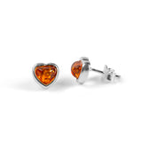 Sweet Heart Stud Earrings in Silver and Amber