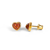 Sweet Heart Stud Earrings in Silver with 24ct Gold and Amber