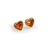 Sweet Heart Stud Earrings in Silver with 24ct Gold and Amber
