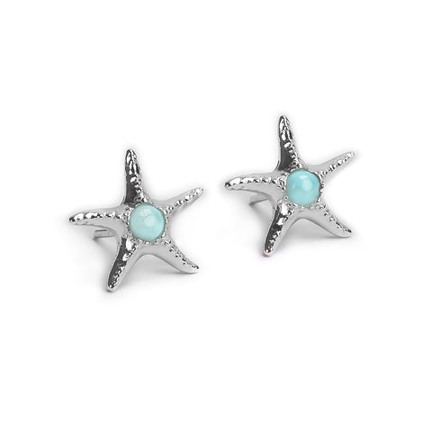 Starfish Stud Earrings in Silver & Larimar