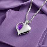 August Birthstone Heart Necklace in Silver & Amethyst