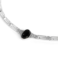 Versace Inspired Greek Necklace in Silver & Black Onyx
