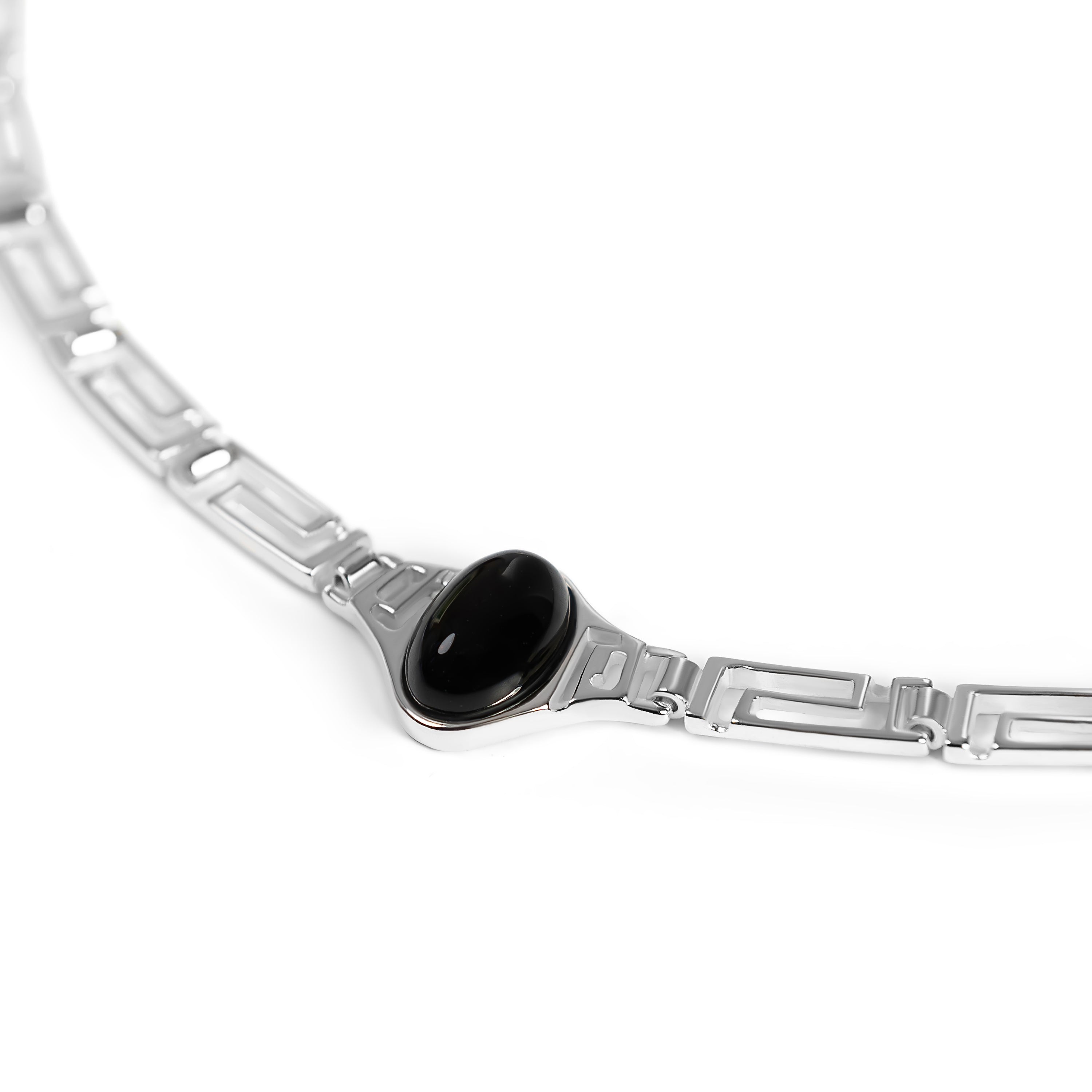 Versace Inspired Greek Necklace in Silver with 24ct Gold & Black Onyx