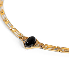 Versace Inspired Greek Necklace in Silver with 24ct Gold & Black Onyx