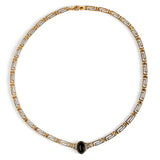 Versace Inspired Greek Necklace in Silver with 24ct Gold & Black Onyx