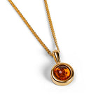 Round Charm Necklace in Silver with 24ct Gold & Cognac Amber