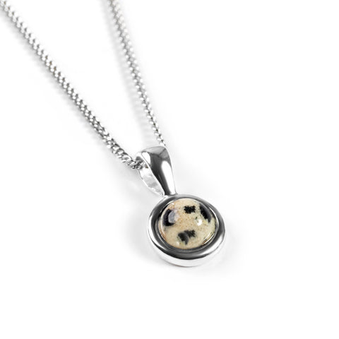 Round Charm Necklace in Silver and Dalmatian Jasper