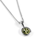 Round Charm Necklace in Silver and Green Amber
