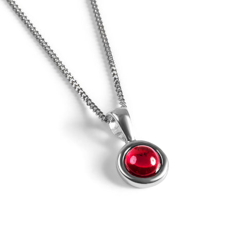 Round Charm Necklace in Silver and Garnet