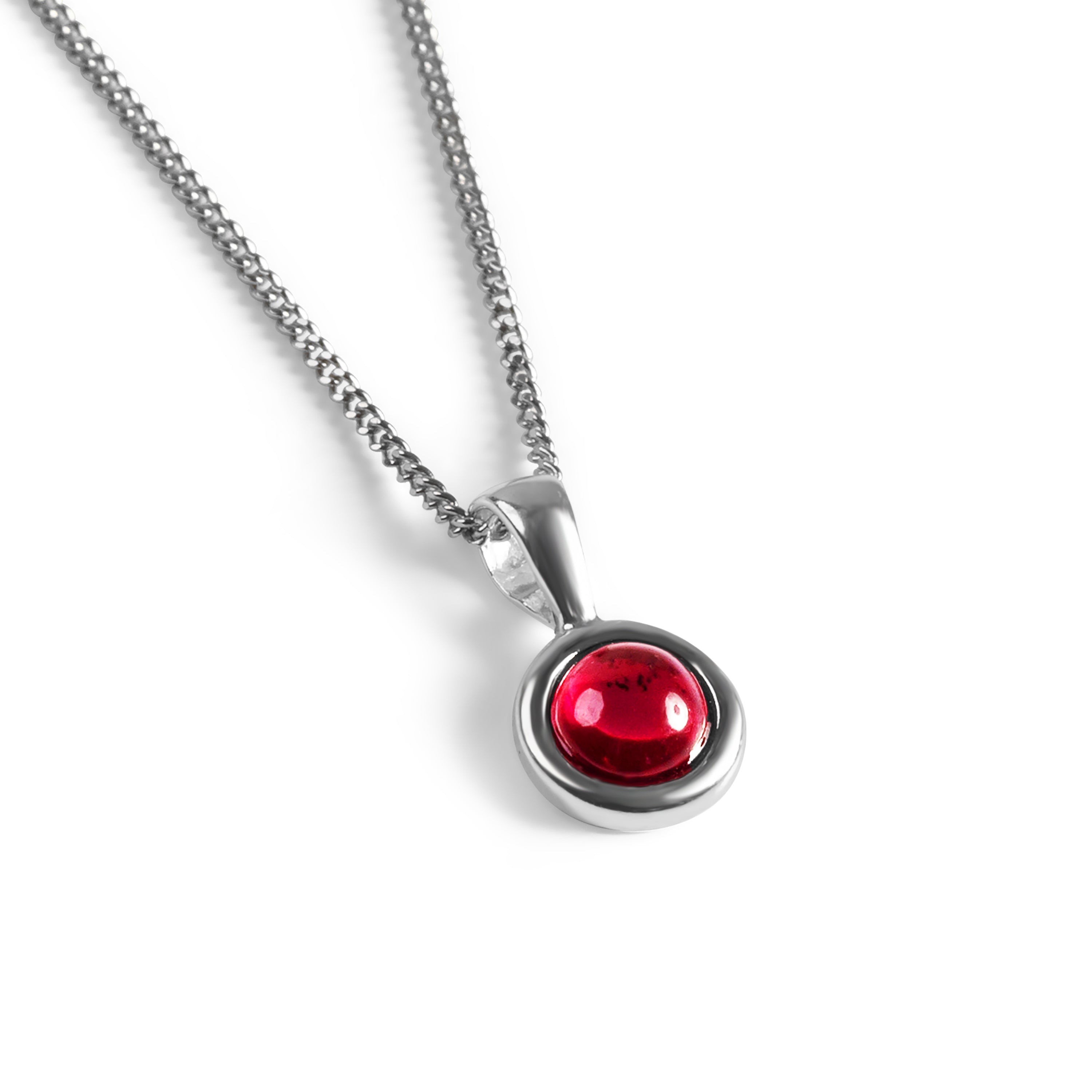Round Charm Necklace in Silver with 24ct Gold and Garnet