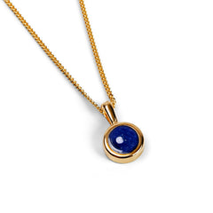 Round Charm Necklace in Silver with 24ct Gold & Lapis Lazuli