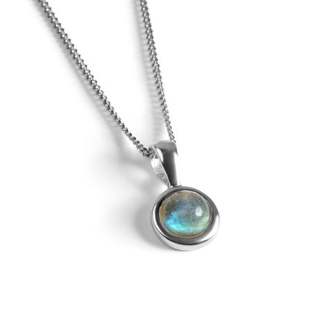 Round Charm Necklace in Silver and Labradorite