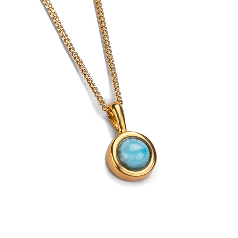 Round Charm Necklace in Silver with 24ct Gold & Larimar