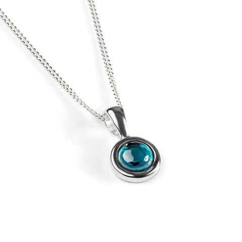 Round Charm Necklace in Silver and London Blue Topaz