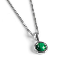 Round Charm Necklace in Silver and Malachite