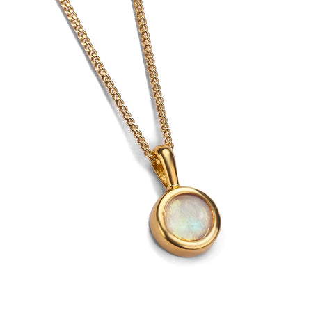Round Charm Necklace in Silver with 24ct Gold & Moonstone
