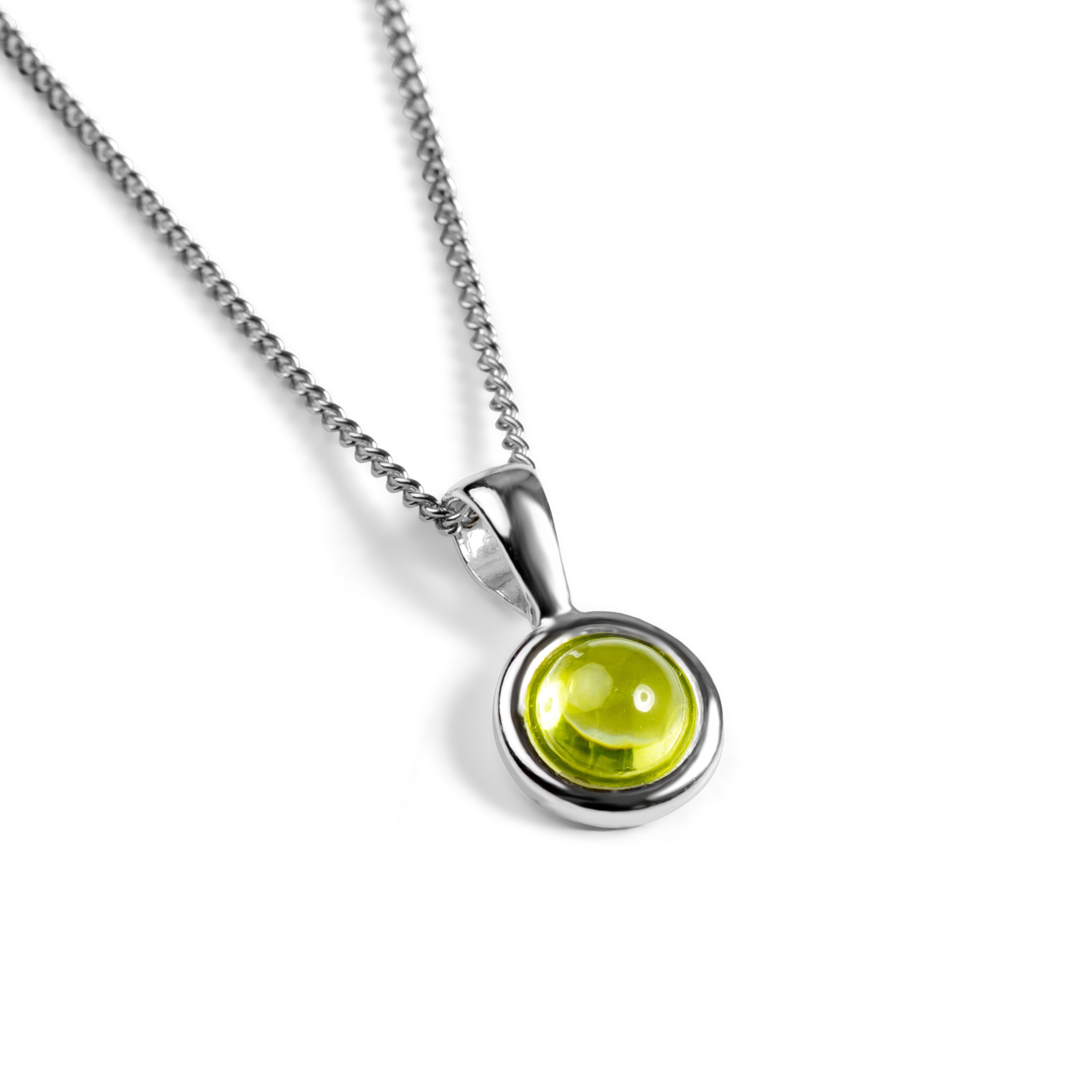 Round Charm Necklace in Silver with 24ct Gold & Peridot