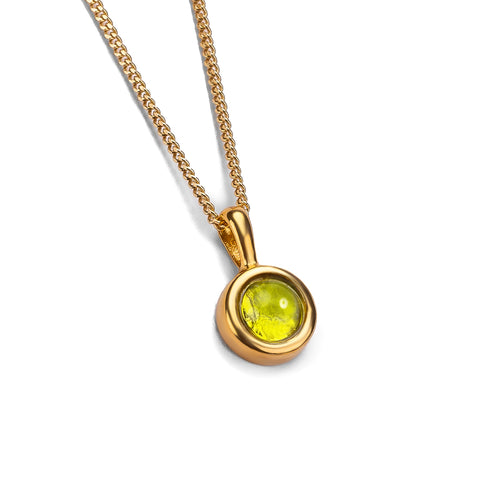 Round Charm Necklace in Silver with 24ct Gold & Peridot