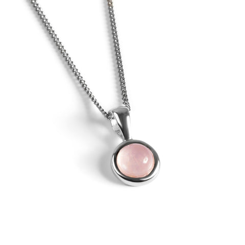 Round Charm Necklace in Silver and Rose Quartz
