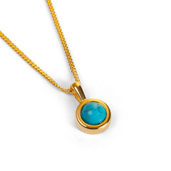 Round Charm Necklace in Silver with 24ct Gold and Turquoise