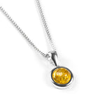 Round Charm Necklace in Silver and Yellow Amber