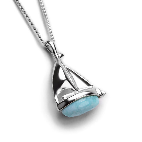 Sailboat / Boat / Yacht Necklace in Silver & Larimar