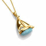 Sailboat / Boat / Yacht Necklace in Silver with 24ct Gold & Larimar