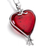 Unrepeatable Heart Shape Baltic Cherry Amber and Silver Necklace