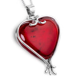 Unrepeatable Heart Shape Baltic Cherry Amber and Silver Necklace
