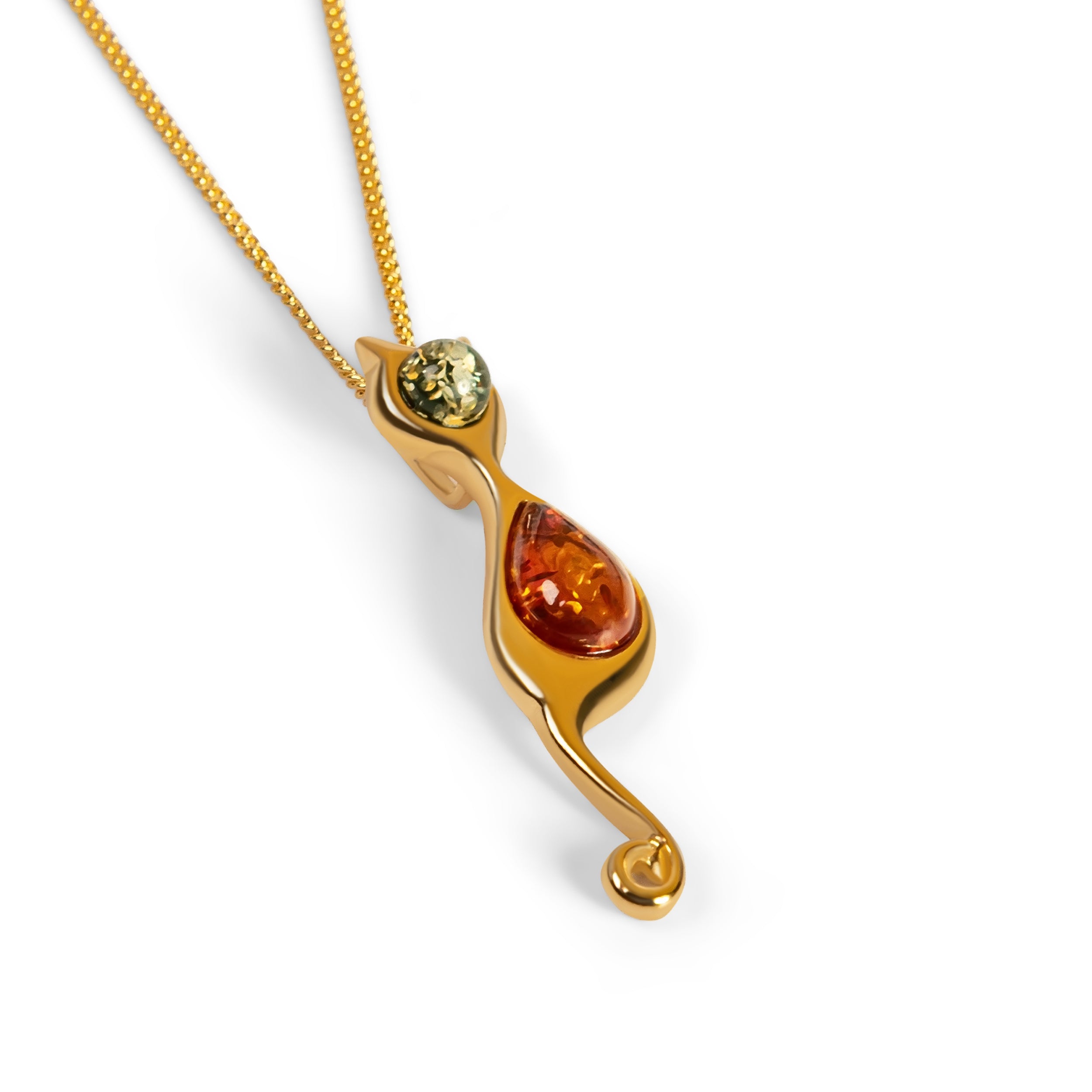 Cat Necklace in Silver and Amber