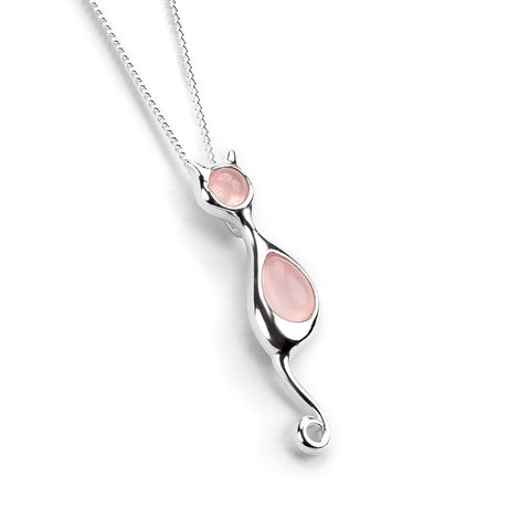 Cat Necklace in Silver and Rose Quartz