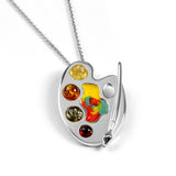 Small Artist Palette Necklace in Silver and Amber