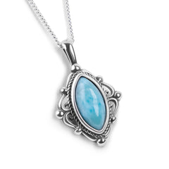 Vintage Style Necklace in Silver and Larimar